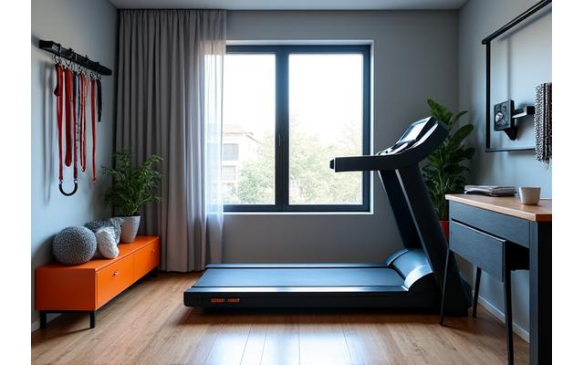 Compact home gym with folding equipment
